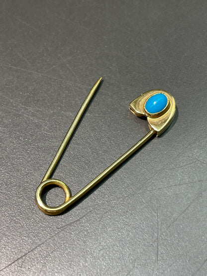 Vintage 18K Gold Turquoise Safety Pin Brooch
