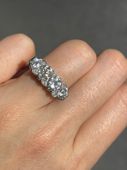 Antique 18K Yellow Gold Topped Platinum 2.62 CTW Four Stone Diamond Ring