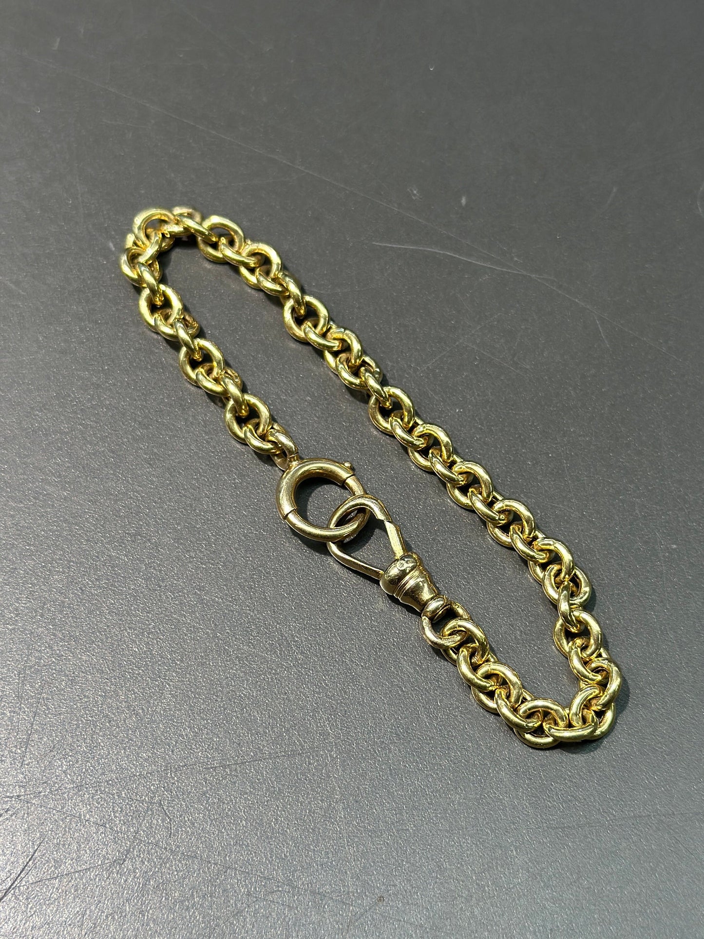 Vintage 18K Gold Oval Link Watch Chain Bracelet 7”