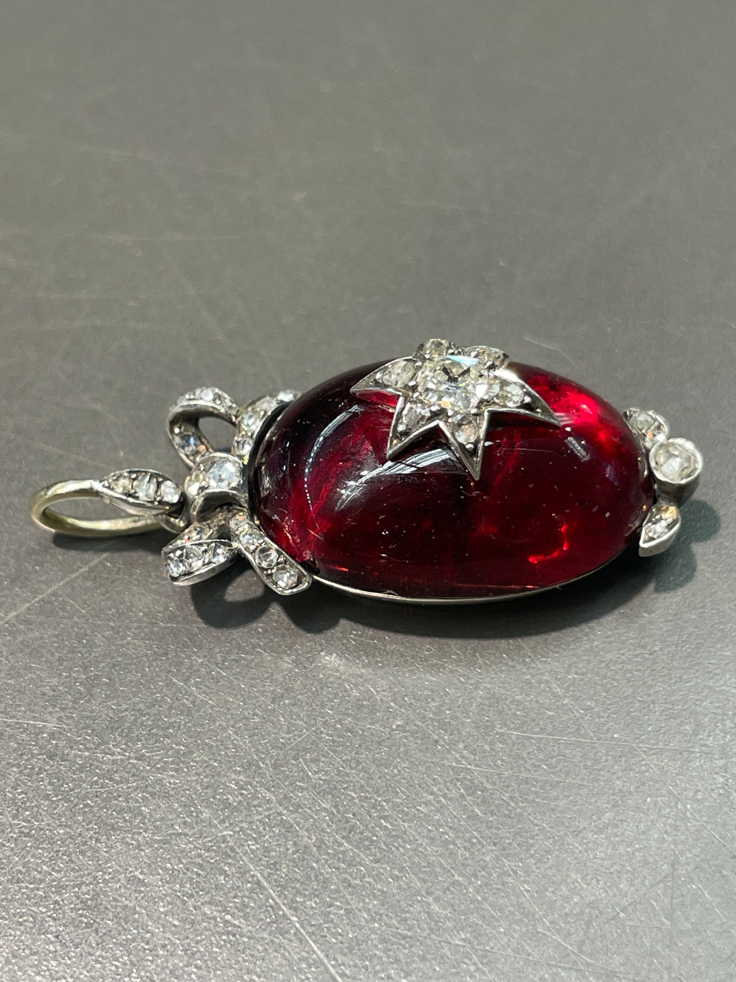 Antique Victorian 14K Gold Silver Diamond Garnet Starburst Pendant