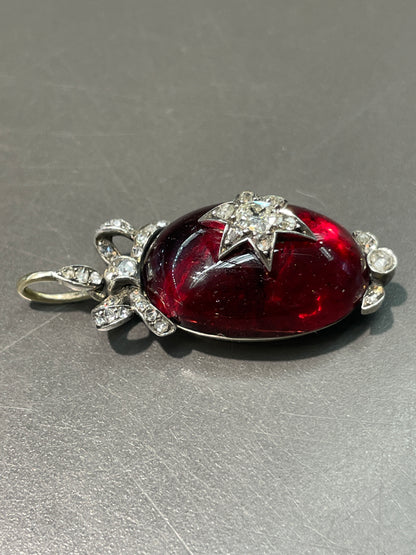 Antique Victorian 14K Gold Silver Diamond Garnet Starburst Pendant