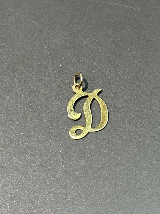 Vintage 14K Gold Script D Letter Charm