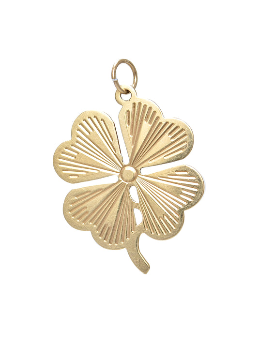 Vintage 14K Gold Large Engine Turn Clover Charm
