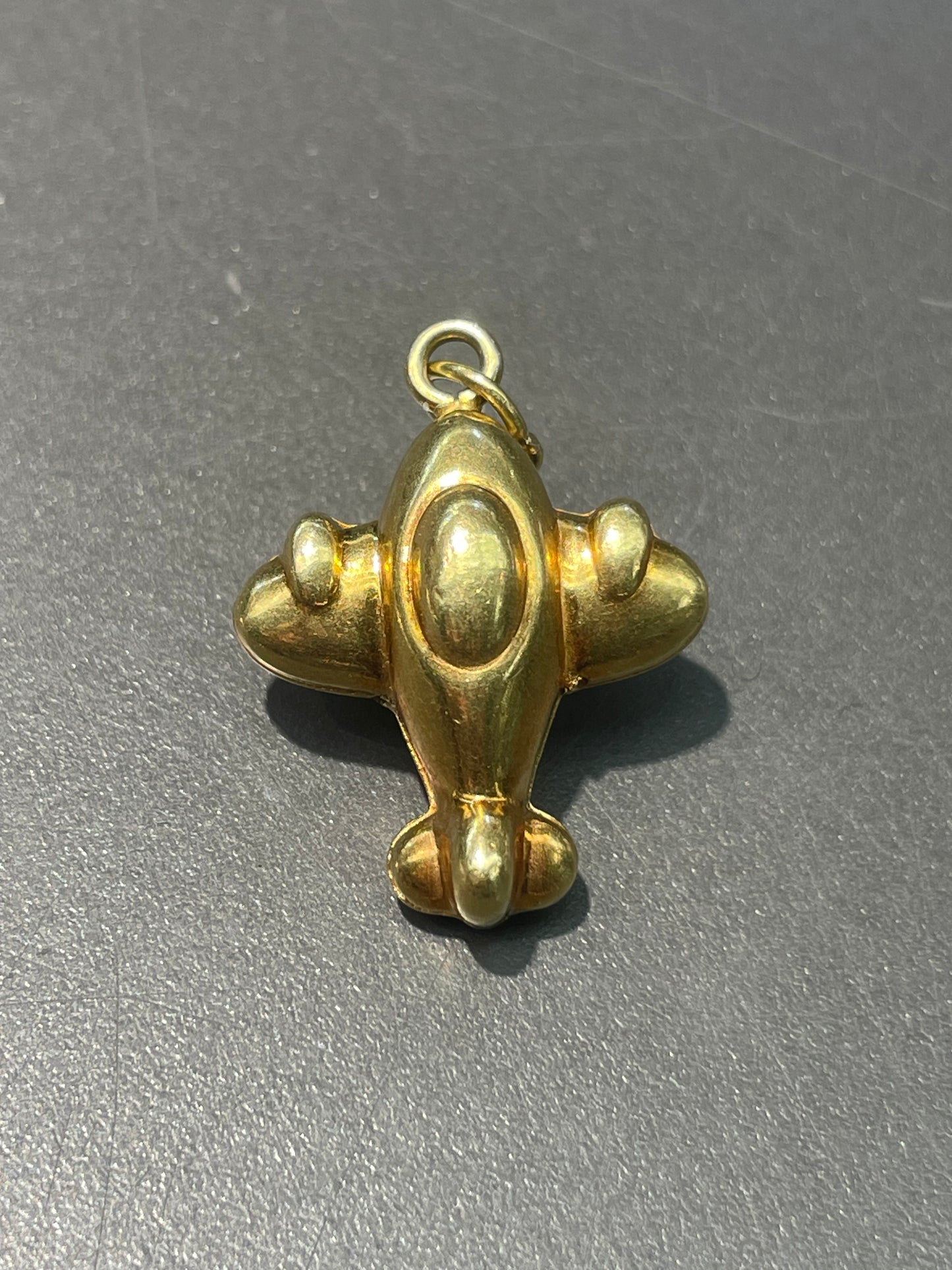 Vintage 18K Yellow Gold Puffy Airplane Charm