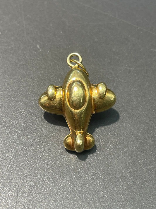 Vintage 18K Yellow Gold Puffy Airplane Charm