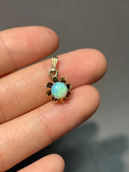 Antique 14K Yellow Gold Opal Buttercup Charm Pendant