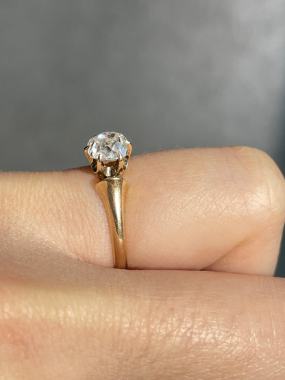 Antique 14K Gold 0.92 CTW Old Cushion Cut Diamond Ring
