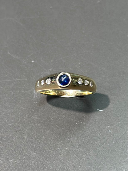 14K 金蓝宝石钻石吉普赛戒指 尺寸 6