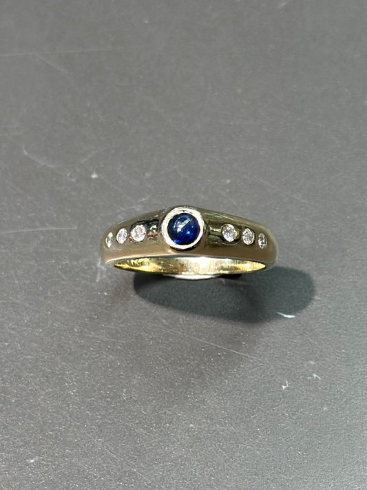 14K Gold Sapphire Diamond Gypsy Ring SZ 6