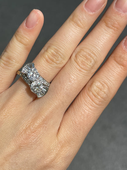 Vintage 14K 2.65 CTW Diamond Old European Old Mine Cut Toi Et Moi Candy Ring