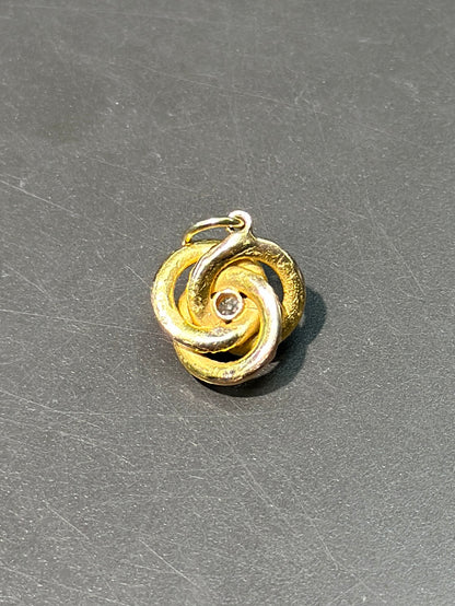 古董 18K 金钻石爱之结吊饰