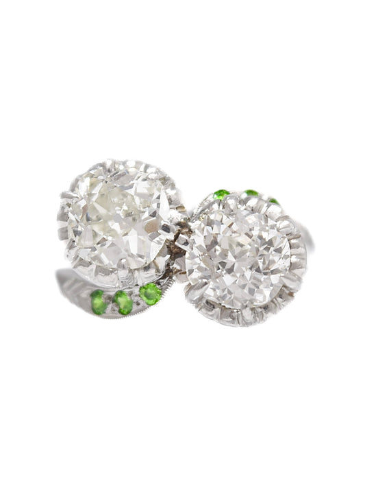 Antique Platinum 2.70 CTW Diamond Demantoid Garnet Toi Et Moi Ring