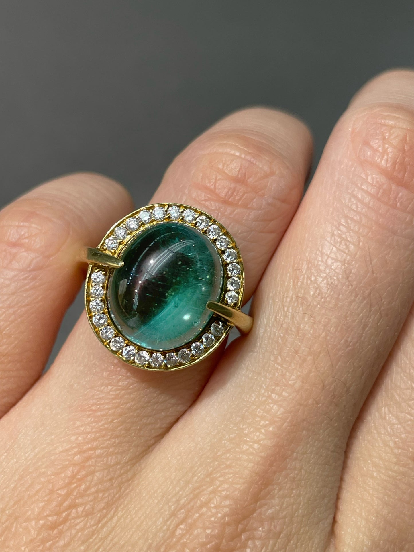 18K Gold 8.27 CTW Blue Tourmaline 0.34 CTW Diamond Halo Ring