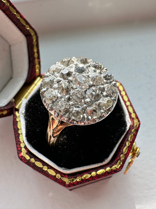 Antique French 18K Yellow Gold 3.62 CTW Diamond Cluster Ring SZ 7.5