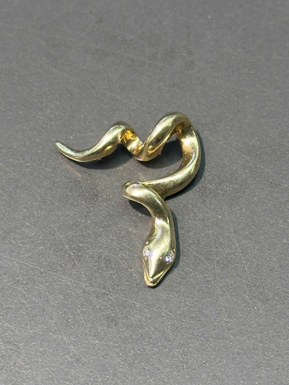 Vintage 14K Gold 0.02 CTW Diamond Snake Pendant