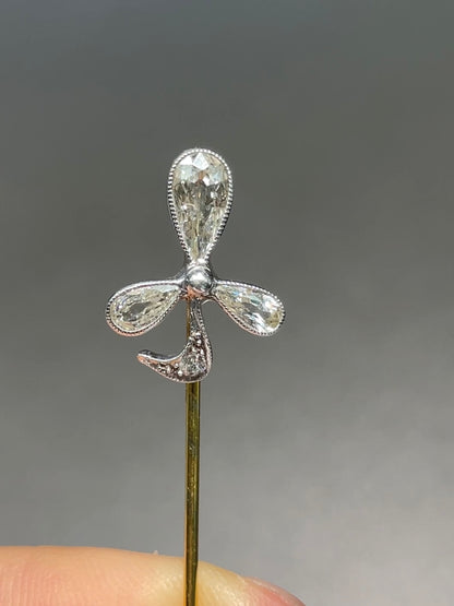Edwardian Platinum 18K Gold 0.64 CTW Diamond Shamrock Stick Pin