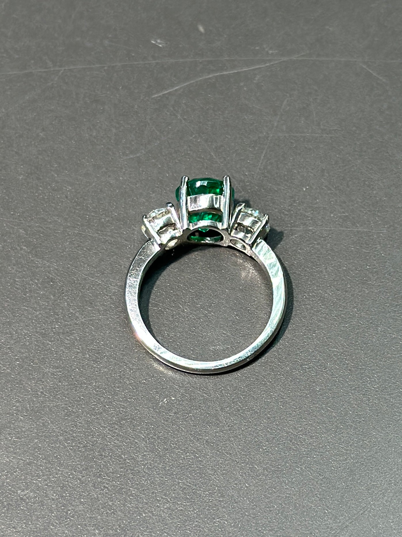 Platinum Emerald Diamond Trilogy Ring