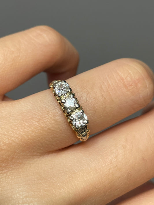 Antique 14K Bi-Tone Gold 0.65 CTW Three Stone Ring