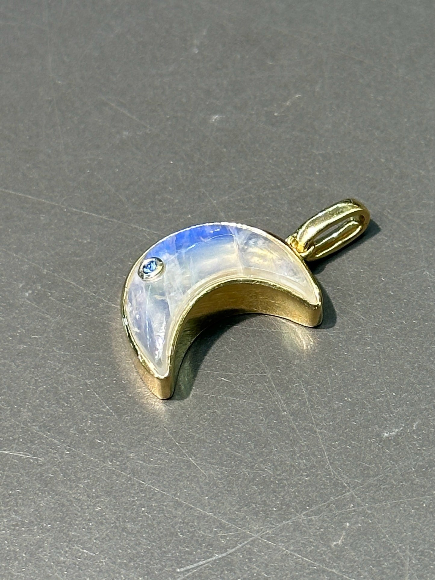 18K Gold Moonstone Sapphire Crescent Charm