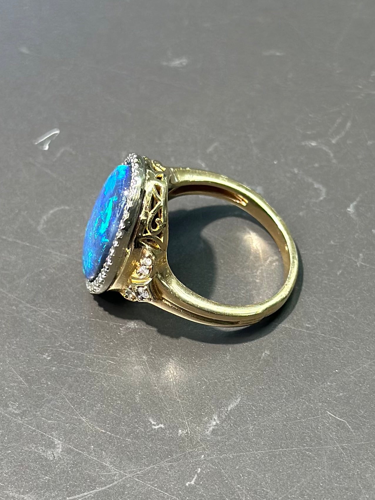 14K Gold Black Opal Diamond Ring GIA Certified SZ 7