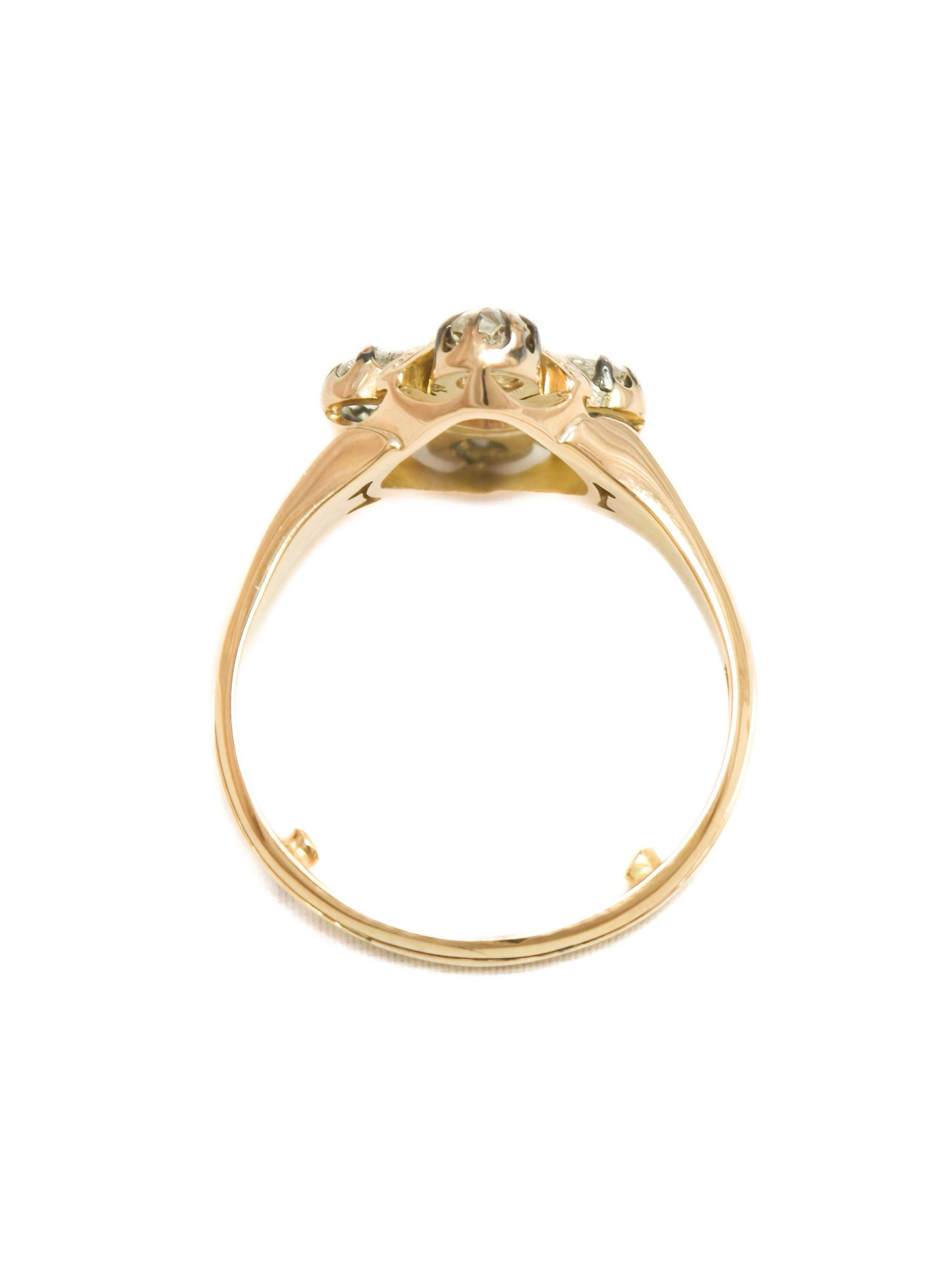 Victorian 15K Gold 1.25 CTW Old Mine Cut Diamond Quatrefoil Ring