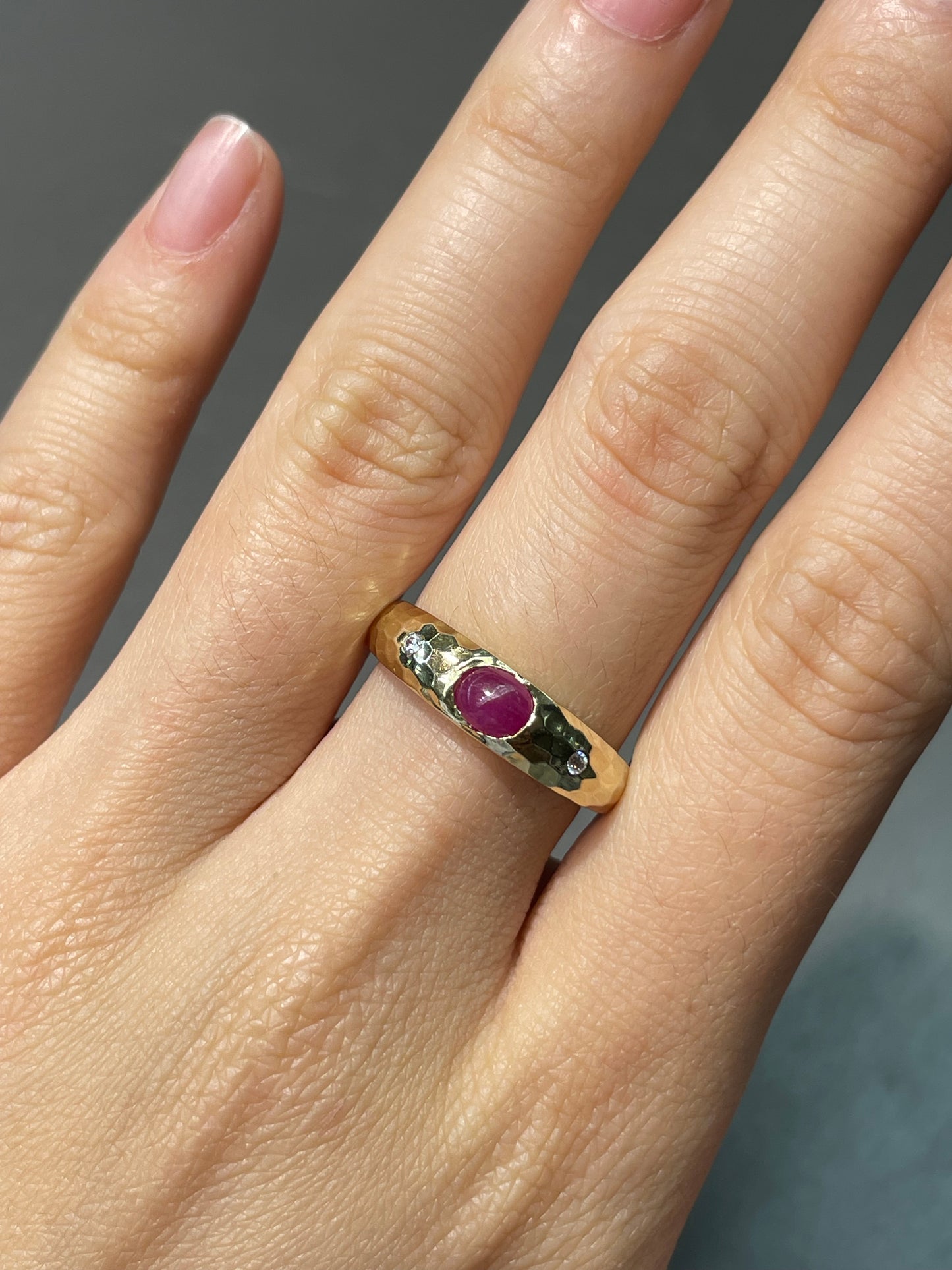 14K Yellow Gold Ruby Diamond Gypsy Ring
