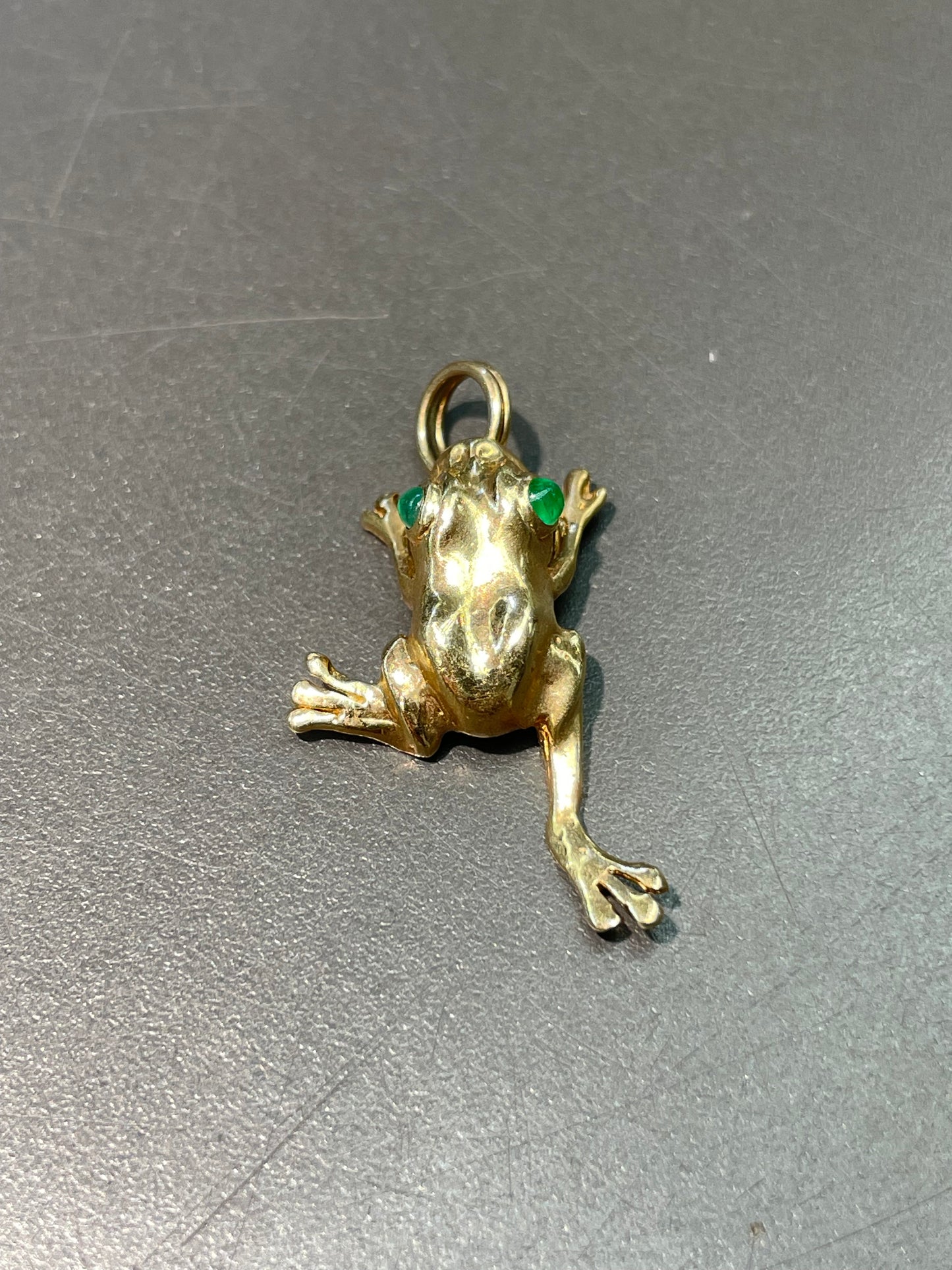 Vintage 14K Yellow Gold Emerald Frog Charm