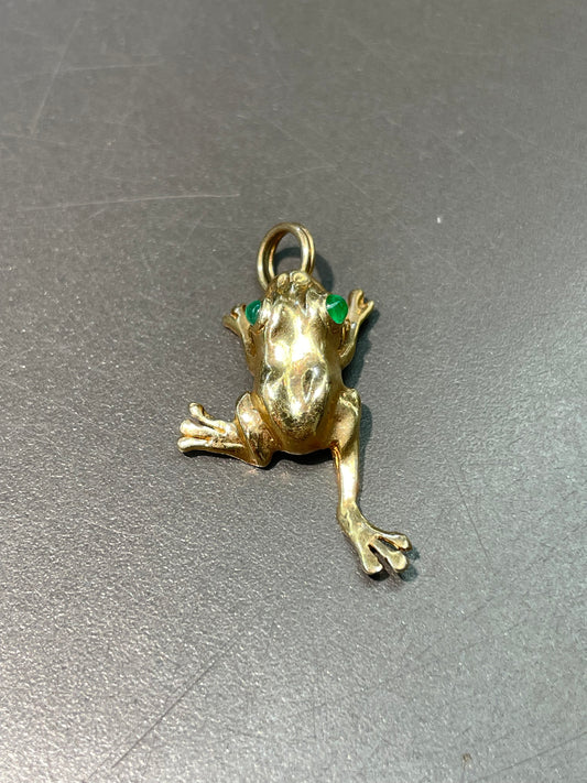 Vintage 14K Yellow Gold Emerald Frog Charm