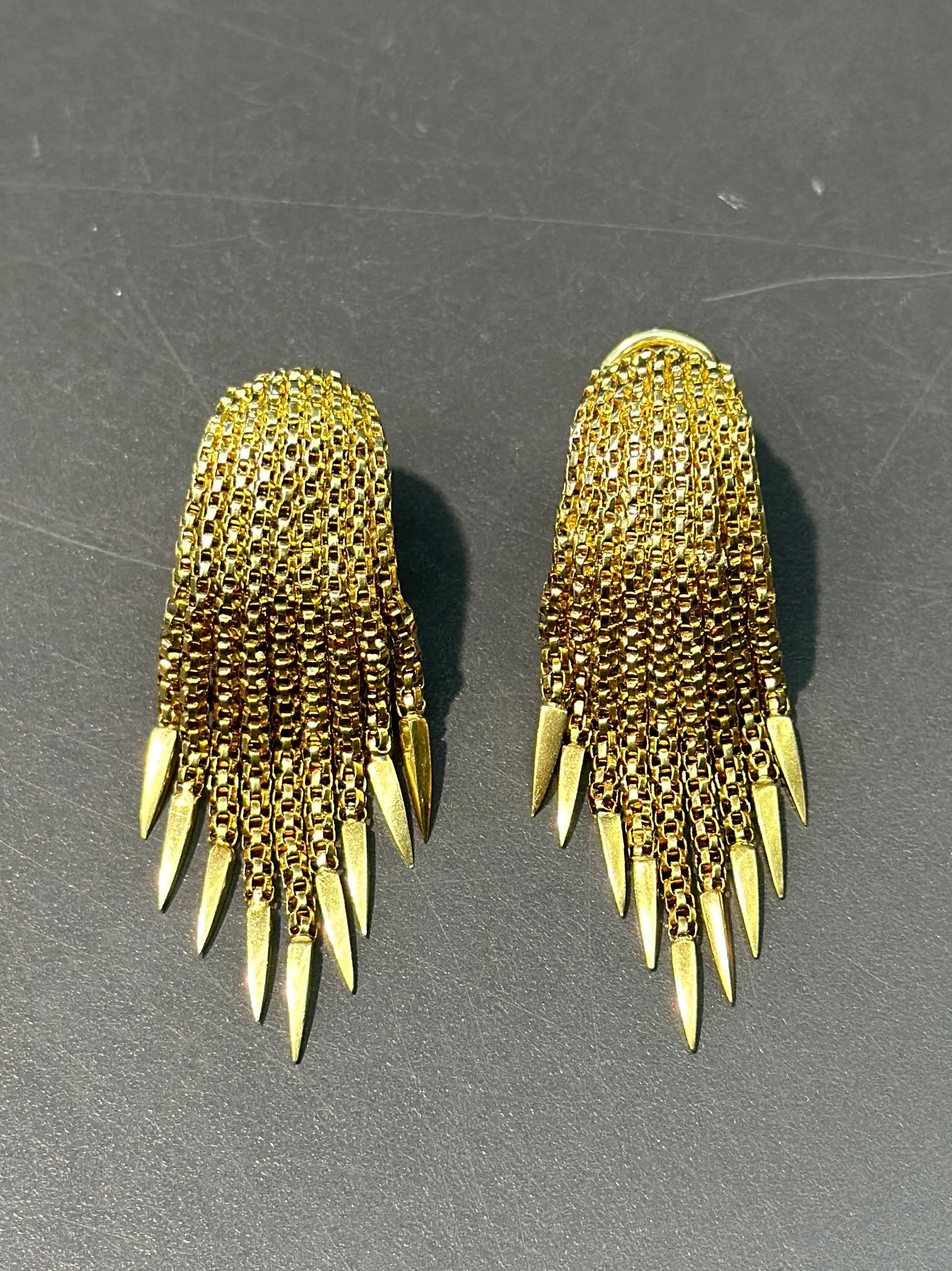 Vintage 18K Gold Spiked Tassel Fringe Earrings