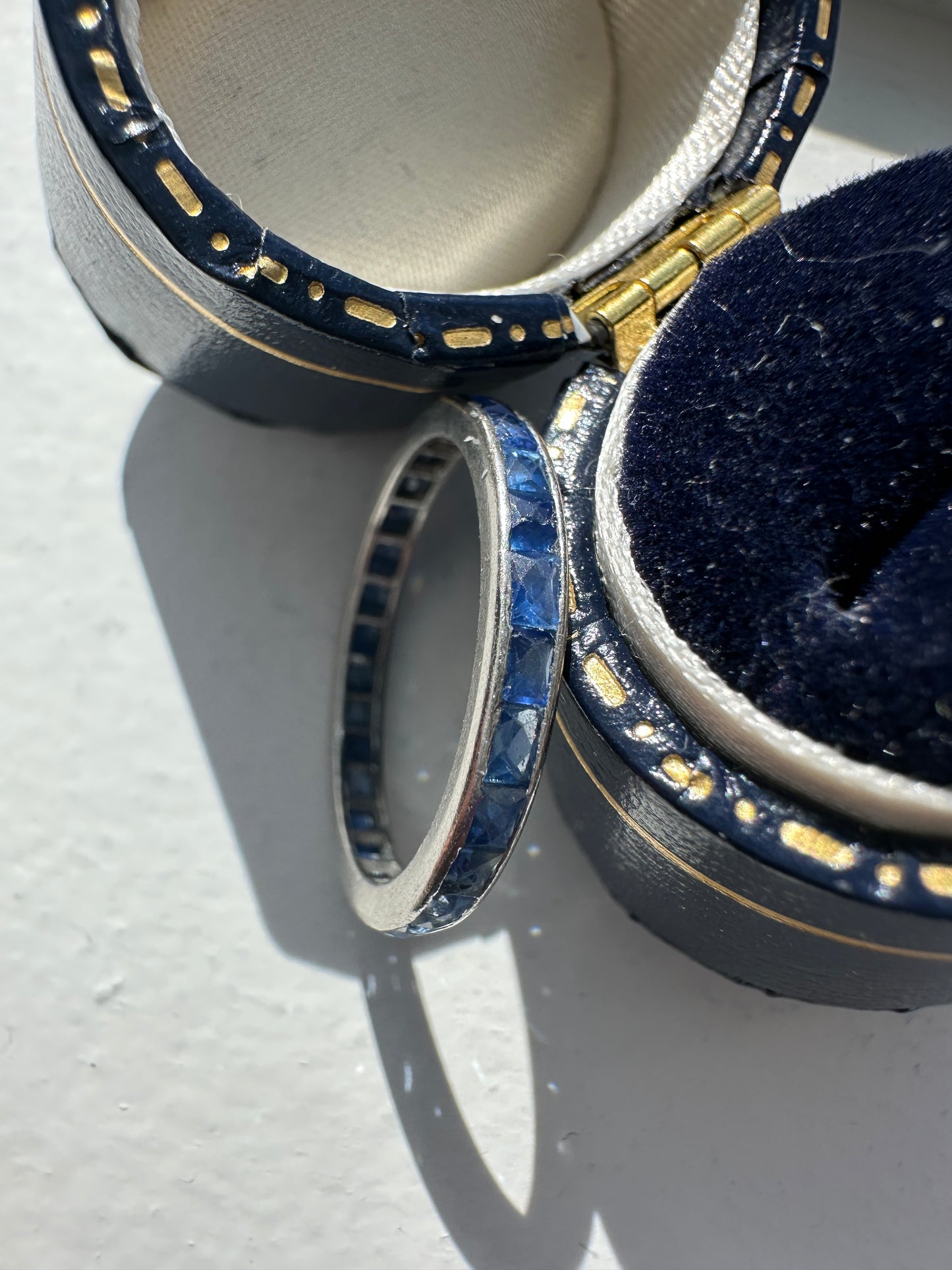 Antique Platinum 1.62 CTW French Cut Blue Sapphire Band Ring