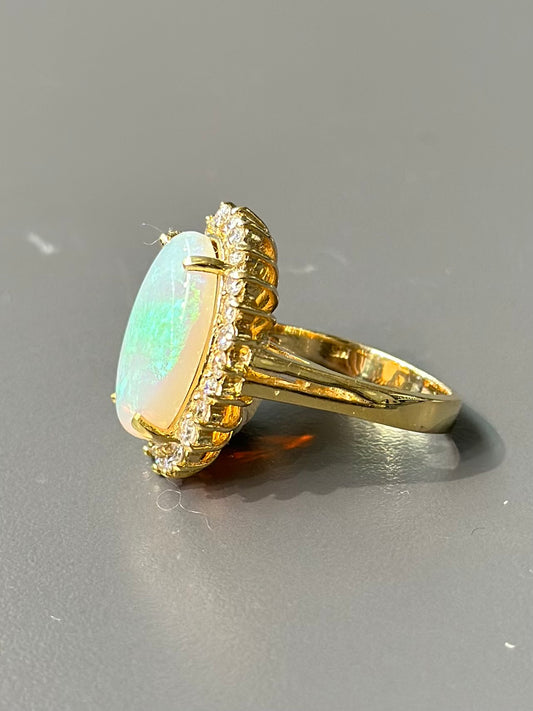 14K 金蛋白石钻石光环戒指 尺寸 6.5