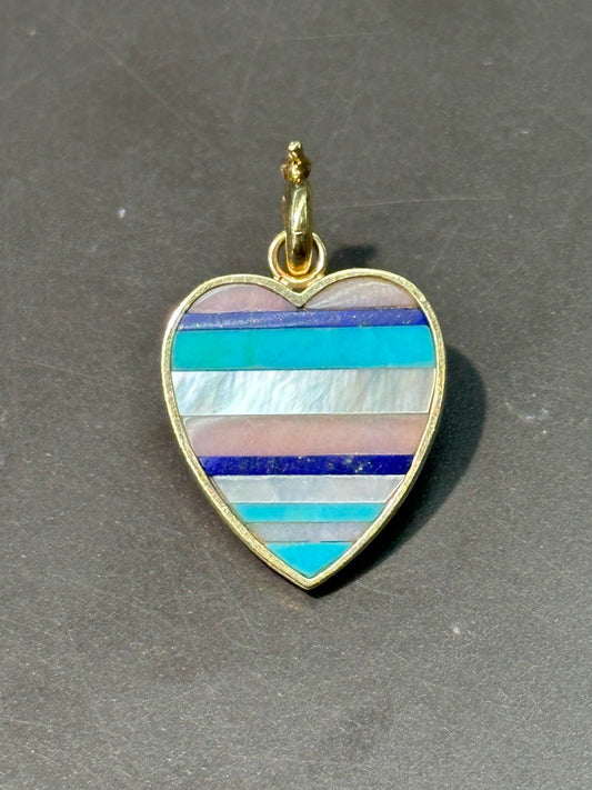 Storrow 14K Yellow Gold Eloise Gemstone Inlay Striped Heart Pendant Charm