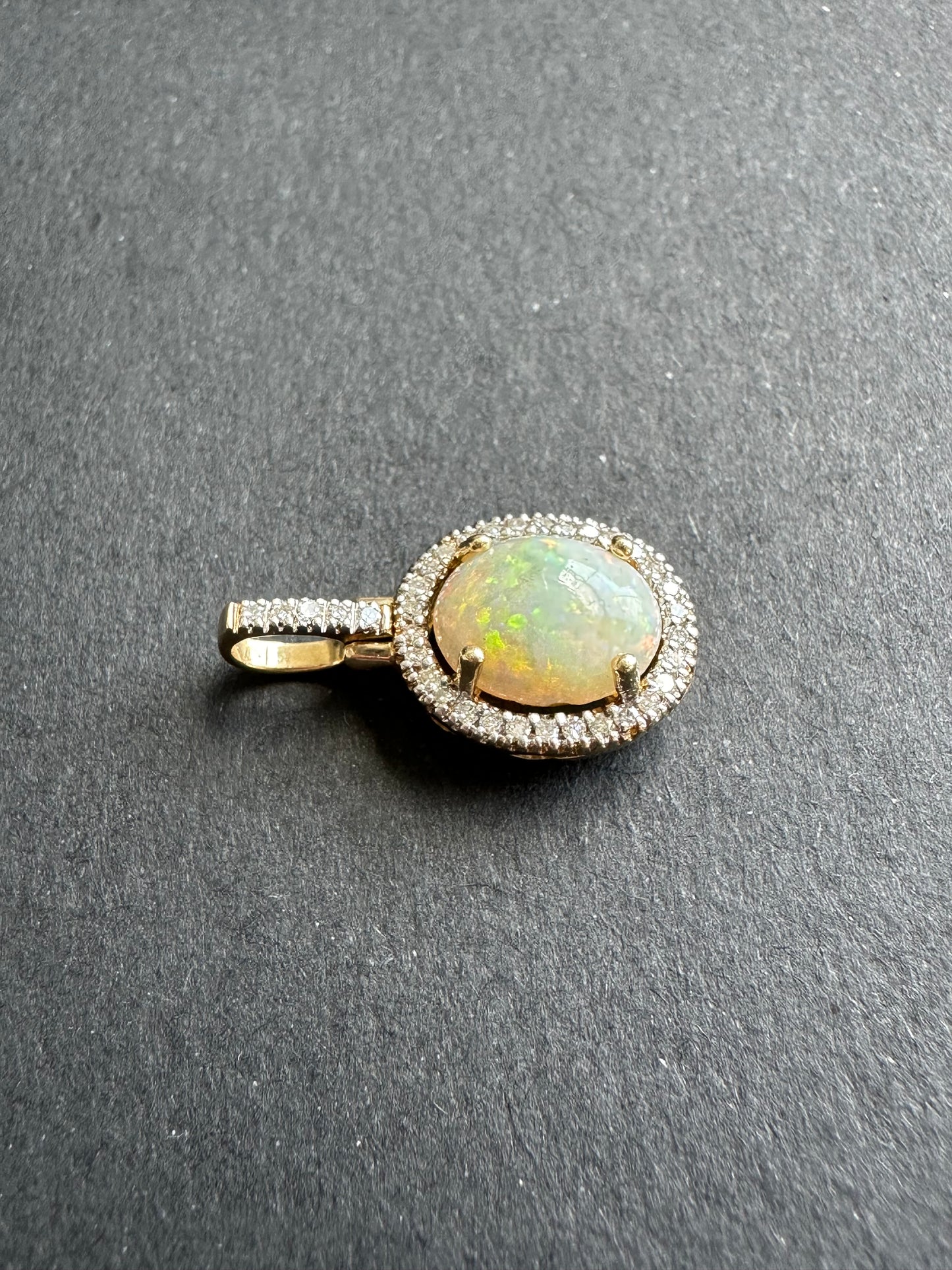 14K Gold Opal Diamond Halo Pendant