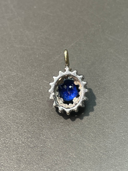 14K 白金蓝宝石钻石光环吊坠