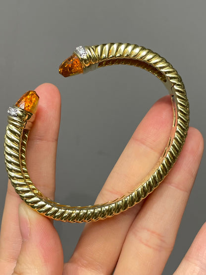 David Yurman 18K Gold Citrine Diamond Bypass Bangle Bracelet