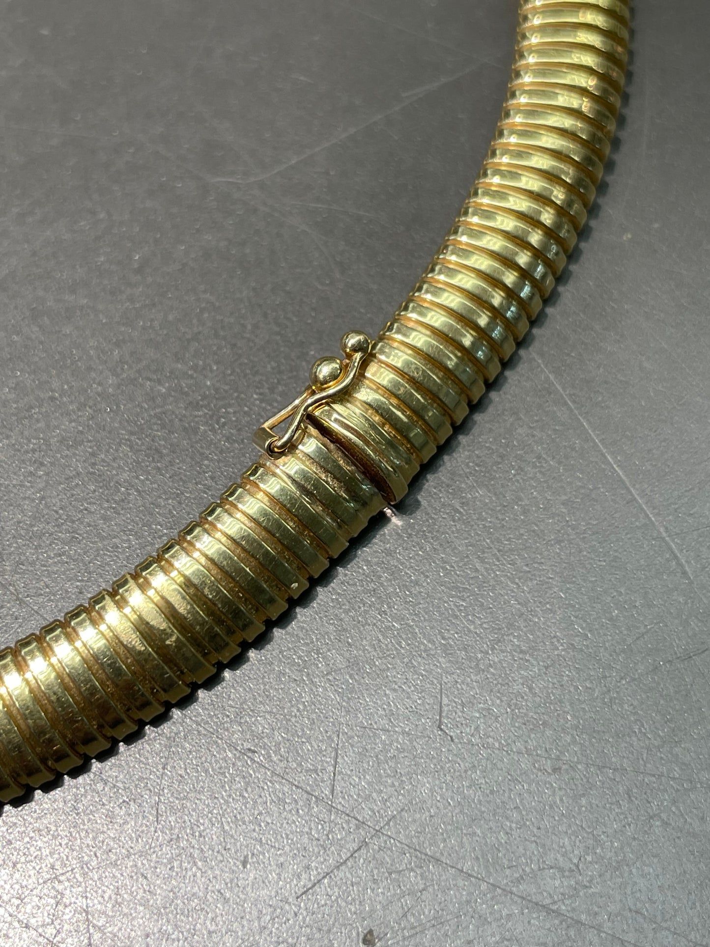 Retro 14K Yellow Gold Tubogas Slinky Chain Choker Necklace