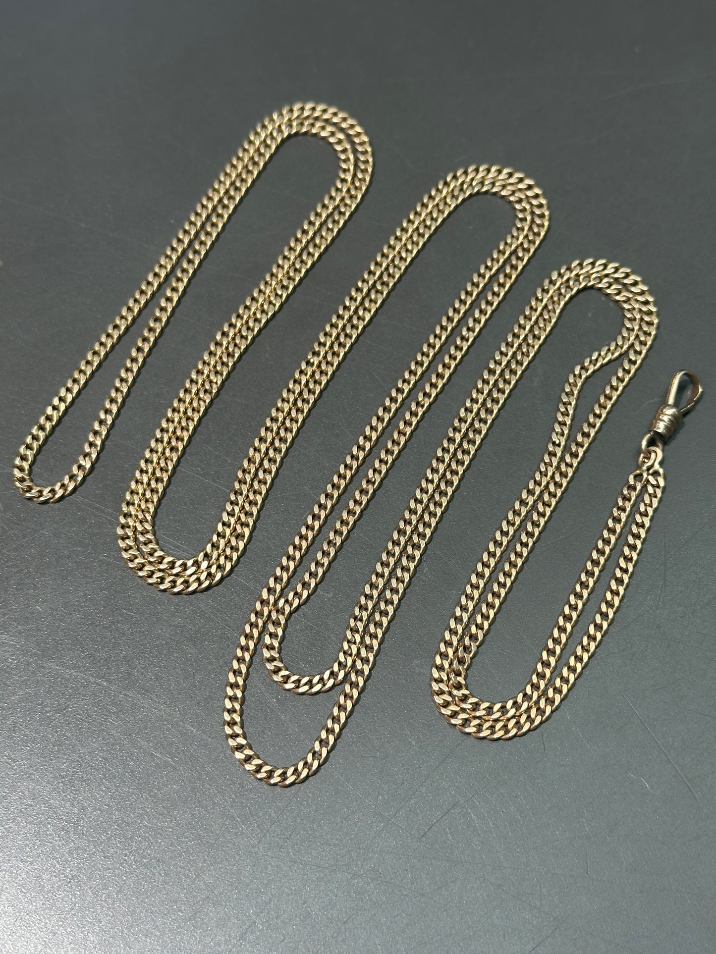 Vintage 14K Yellow Gold Curb Link Longuard Watch Chain Necklace