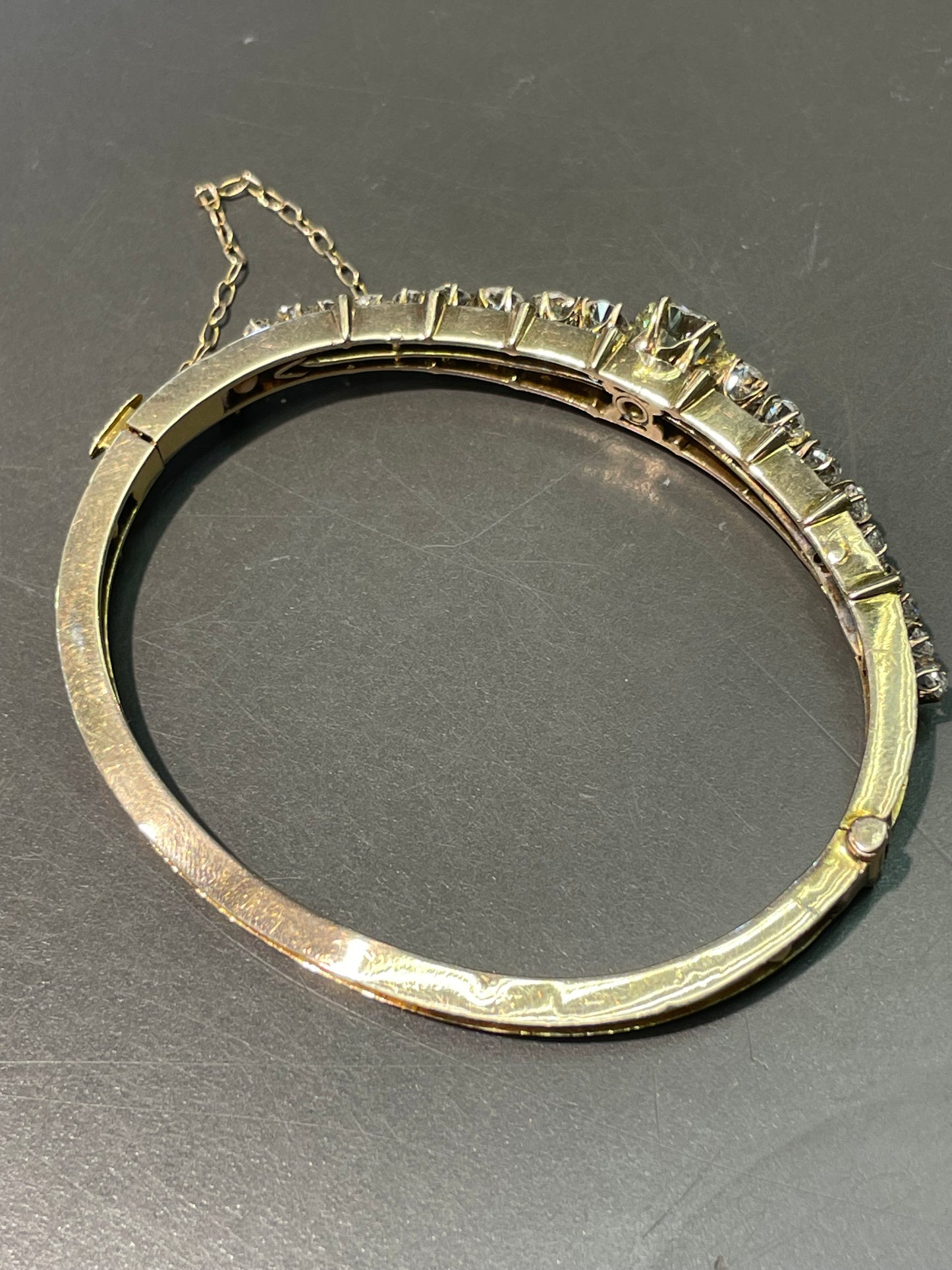 Antique 14K Yellow Gold 5.05 CTW Old Mine Cut Diamond Bangle