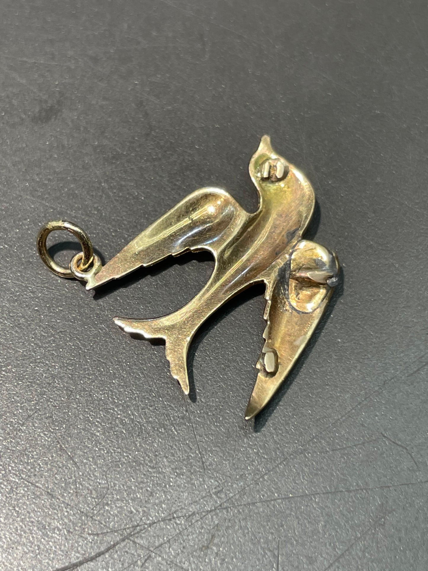 古董 14K 金珍珠燕子吊坠