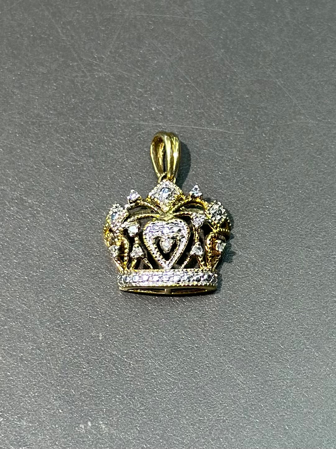 复古 10K 金钻石皇冠吊坠