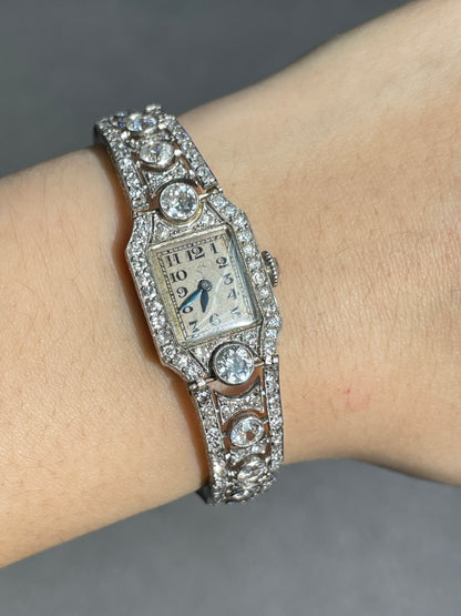 Art Deco French Platinum 8.10 CTW Diamond Watch Bracelet