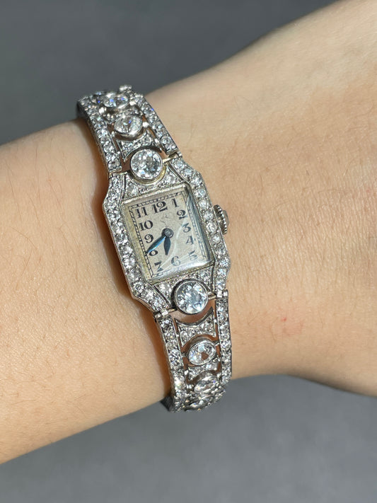 Art Deco French Platinum 8.10 CTW Diamond Watch Bracelet