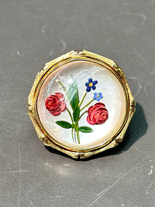 Broche victorienne en cristal d'Essex avec fleur de rose en or 14 carats