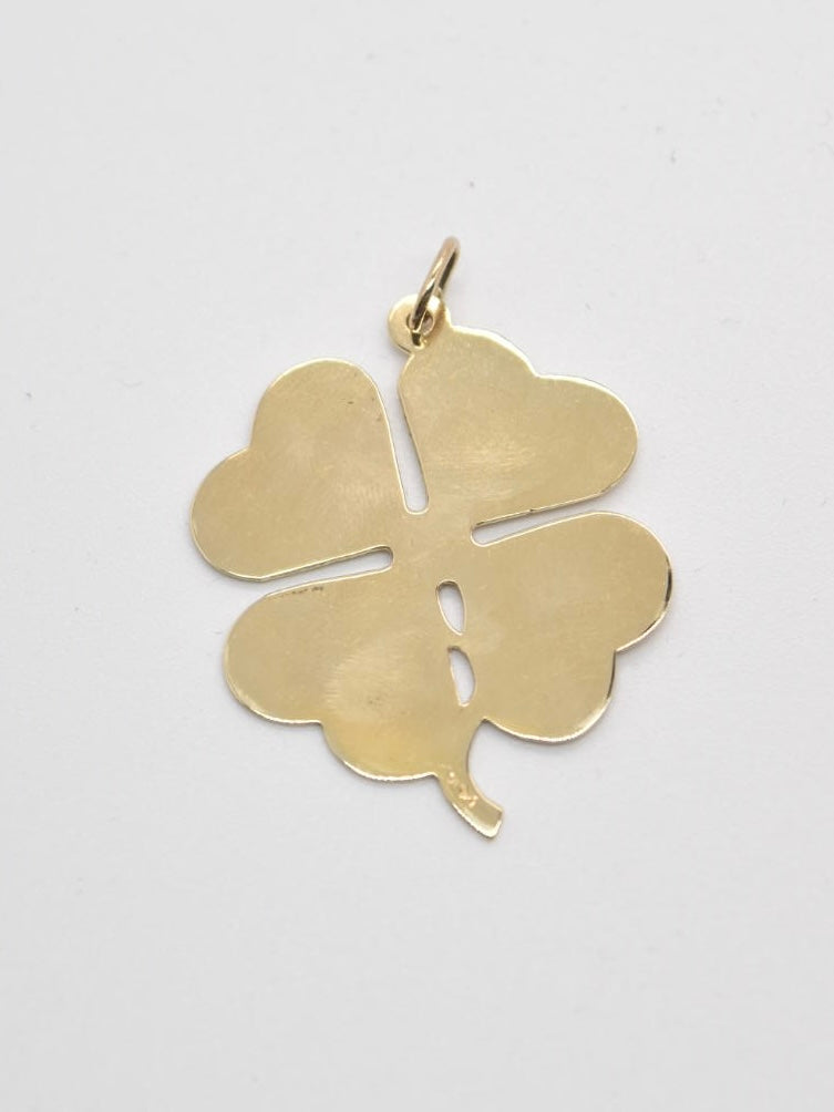 Vintage 14K Gold Extra Large Engine Turned Clover Pendant