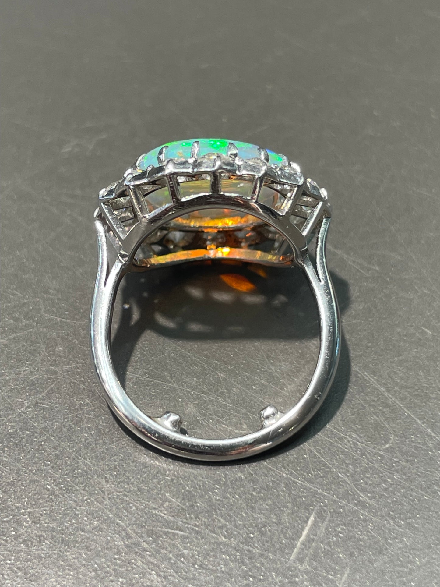 Antique Platinum Opal 1.28ct Diamond Halo Ring