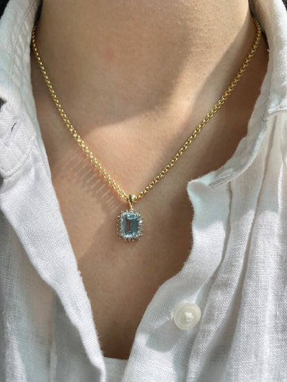 Vintage 14K Gold Aquamarine Diamond Halo Charm