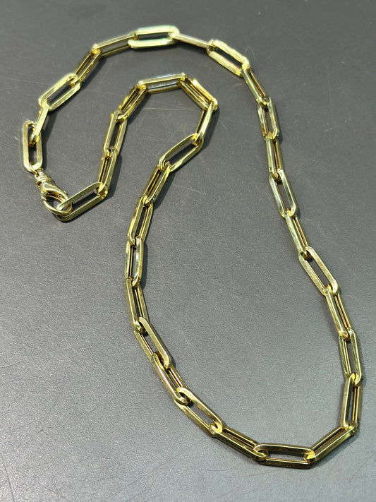 14K Gold Hollow Paper Clip Chain Necklace