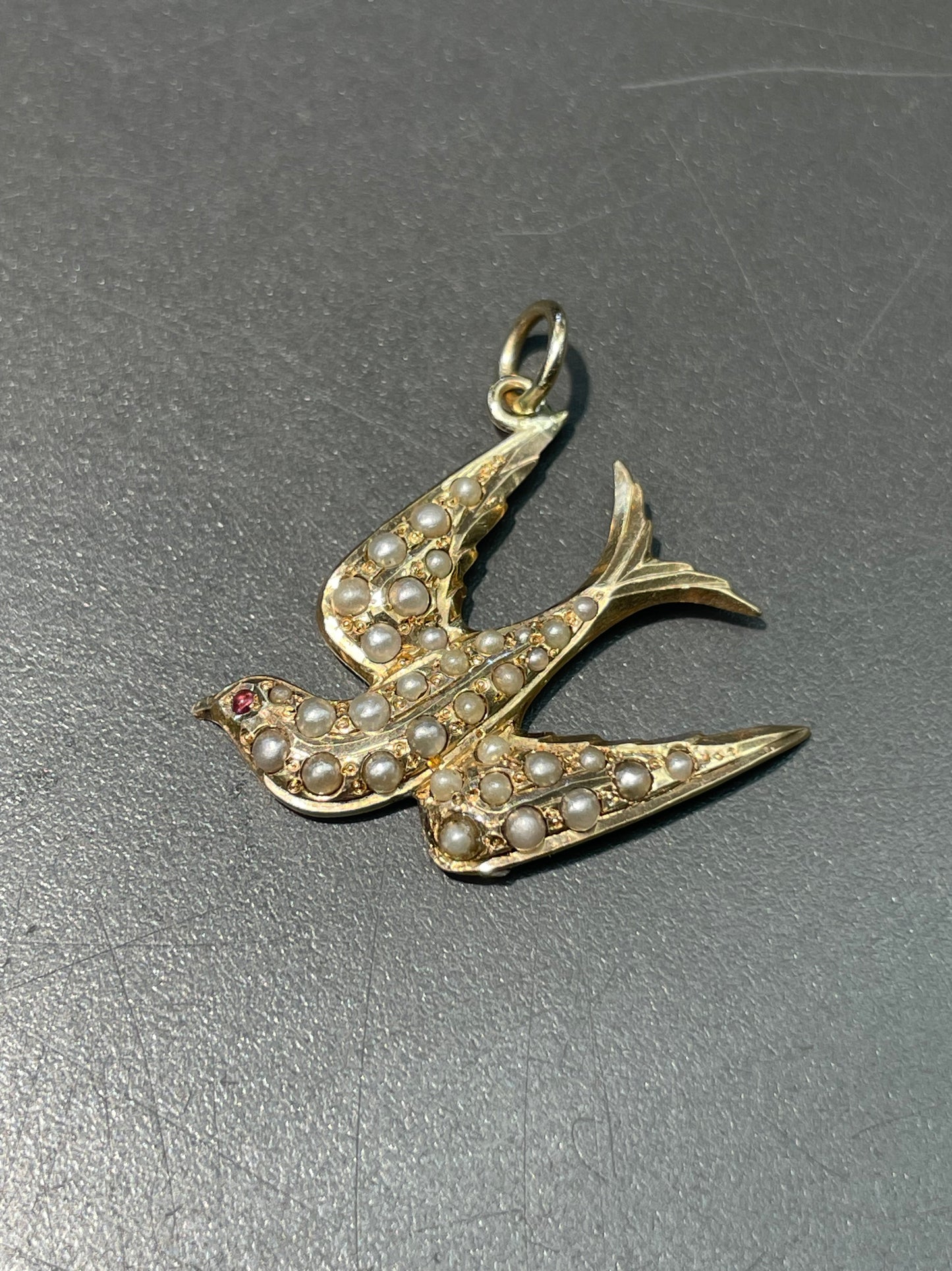 古董 14K 金珍珠燕子吊坠