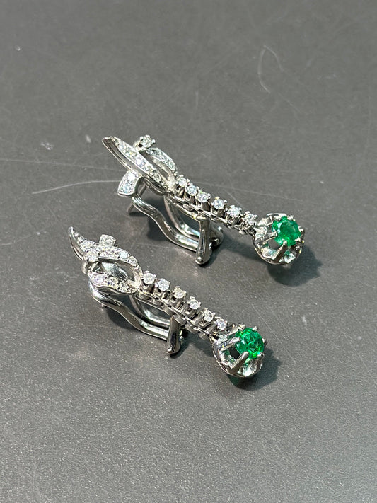 Palladium Diamond and Emerald Drop Earring