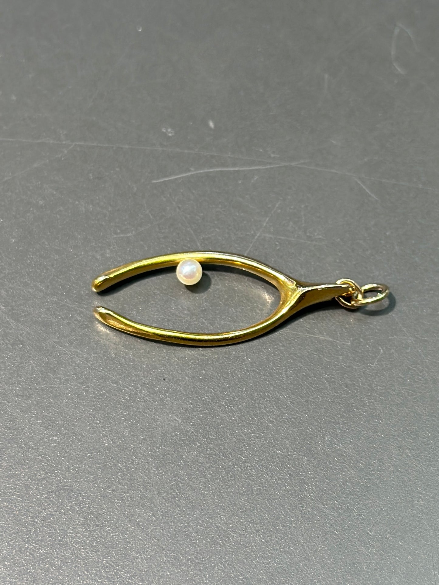 Art Nouveau 14K Gold Pearl Wish Bone Conversion Charm